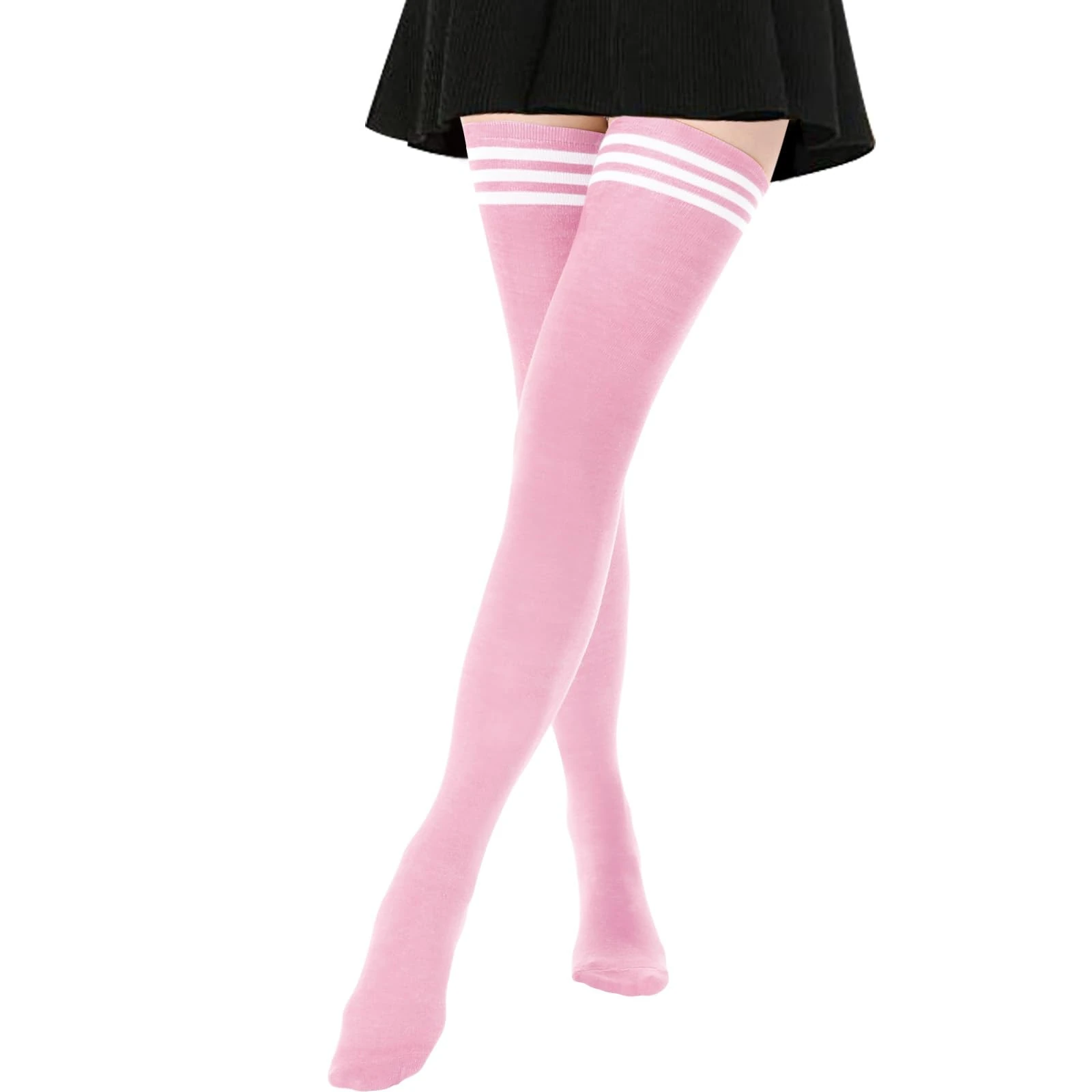 AQOKKA Extra Long Thigh High Socks for Women Striped Over Knee Thigh Socks Long Boot Thigh High Stockings Leg Warmers