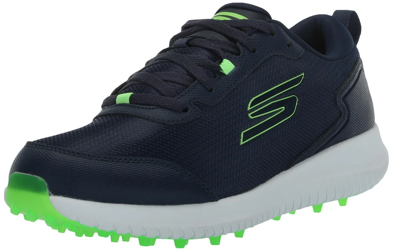 Skechers Men's Max Fairway 4 Spikeless Golf Shoe Sneaker, Navy/Lime, 12.5