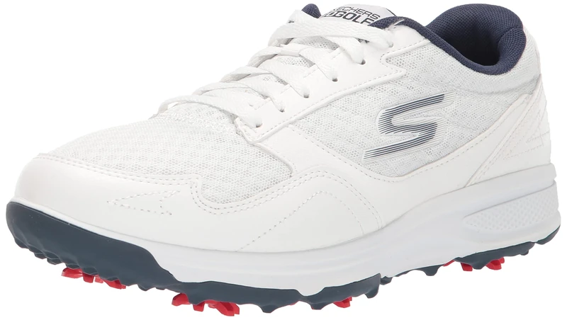 Skechers Men's Torque Sport Fairway Relaxed Fit Spiked Golf Shoe Sneaker, White/Navy, 9.5 UK Wide