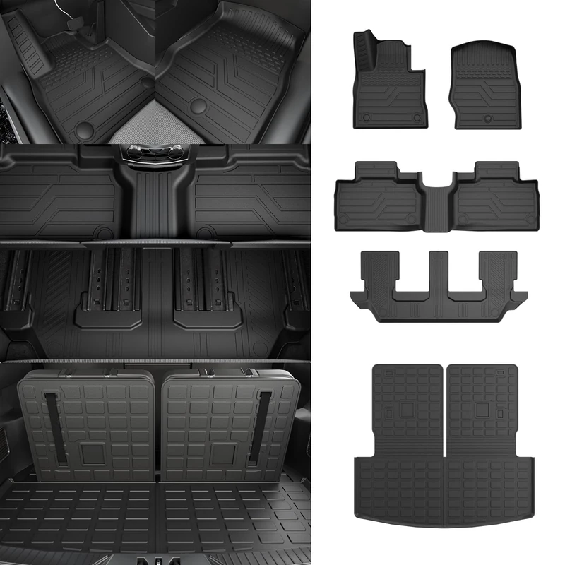 Dattumar Floor Mats Compatible with 2020 2021 2022 2023 Ford Explorer Trunk Liner TPE All Weather Trunk Mat Cargo Liner 7 Passenger Explorer Accessories (Trunk Mat with Backrest Mat+Floor Mats)