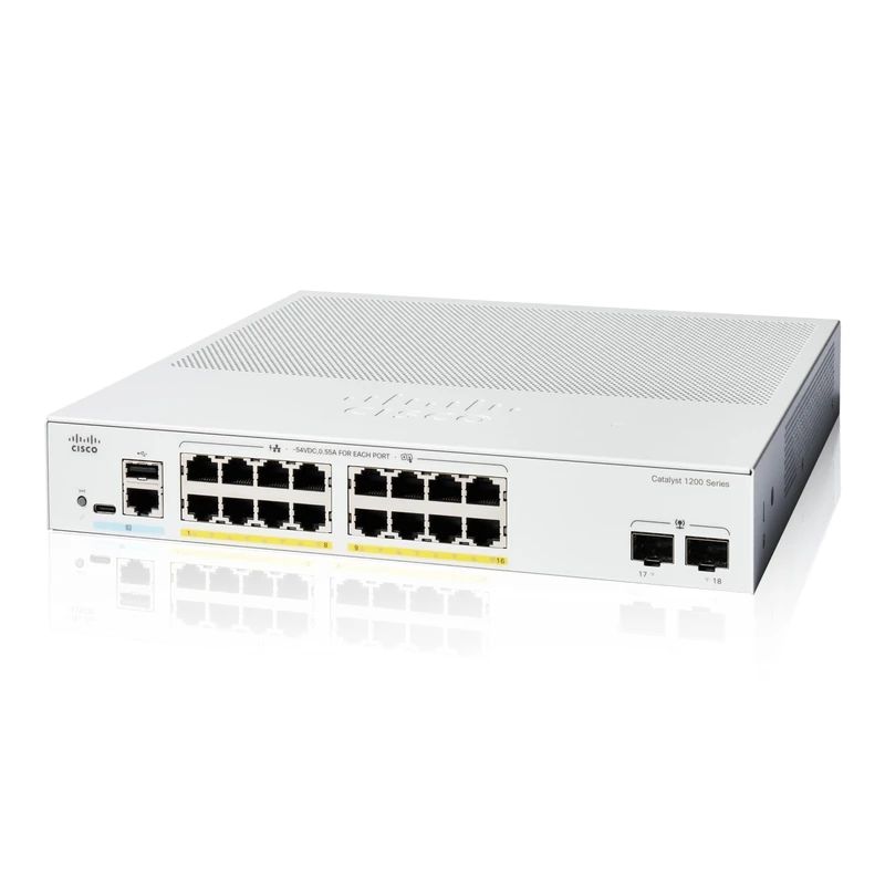 Cisco Catalyst 1200-16P-2G Smart Switch, 16 Port GE, PoE, 2x1GE SFP, Limited Lifetime Protection (C1200-16P-2G)
