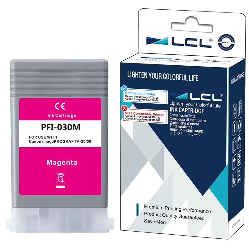 LCL Compatible Ink Cartridge PFI030 PFI-030 PFI030M PFI-030M (1Pack Magenta) Replacement for Canon ImagePrograf TA-20 ImagePrograf TA-30