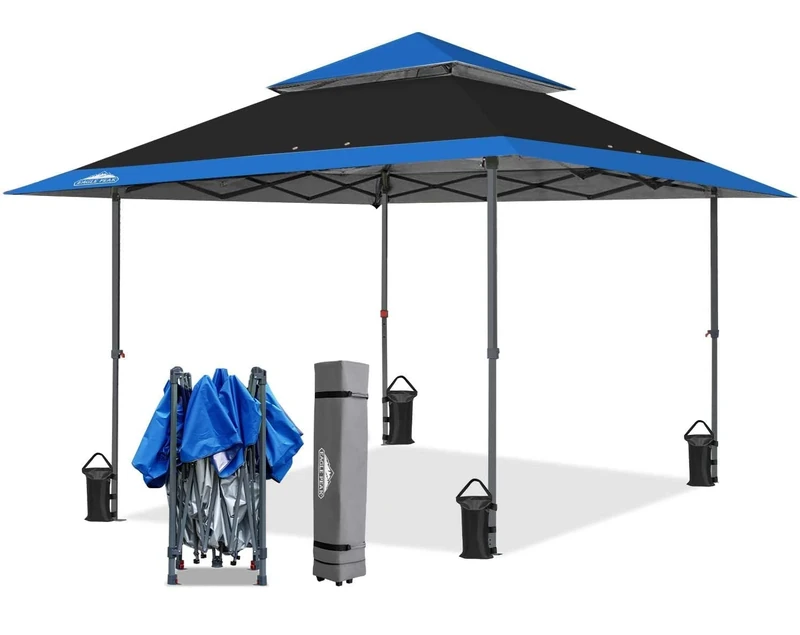 EAGLE PEAK 4 x 4 m Outdoor Garden Gazebo with Double Roof Vent Waterproof for Gazebo Recipe Tent (Black/Blue)