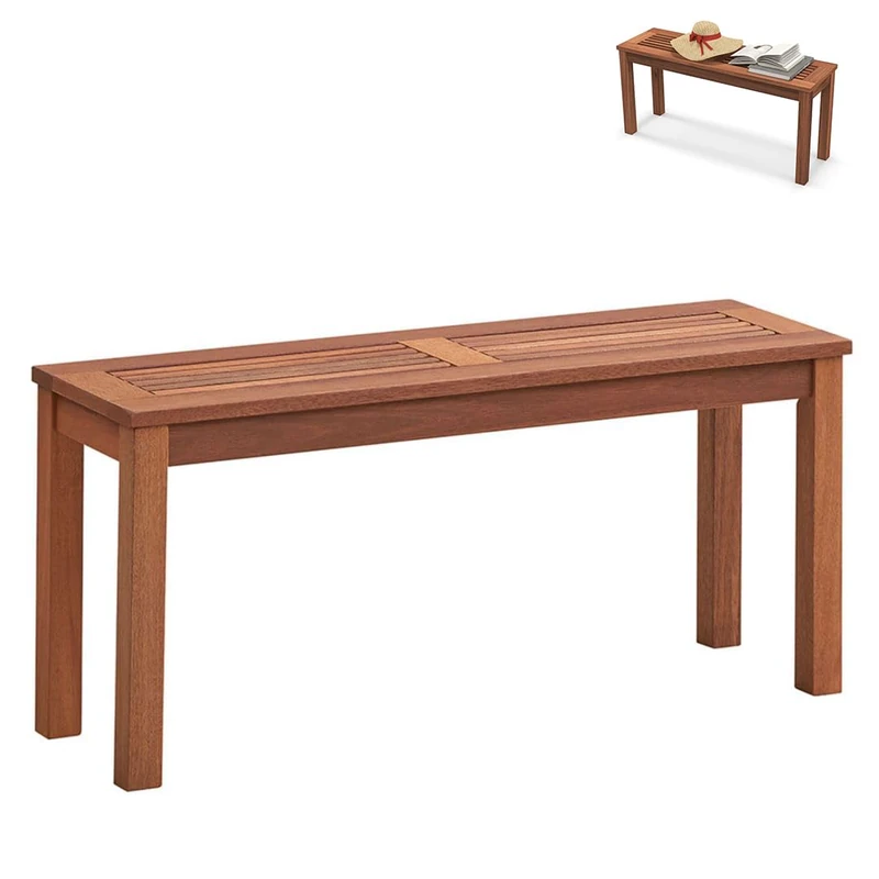 SFAREST 2-Seater Patio Bench, Solid Wooden Garden Slatted Bench, Rectangular Dining Seat for Yard, Park and Balcony (1, Brown) - Image 1