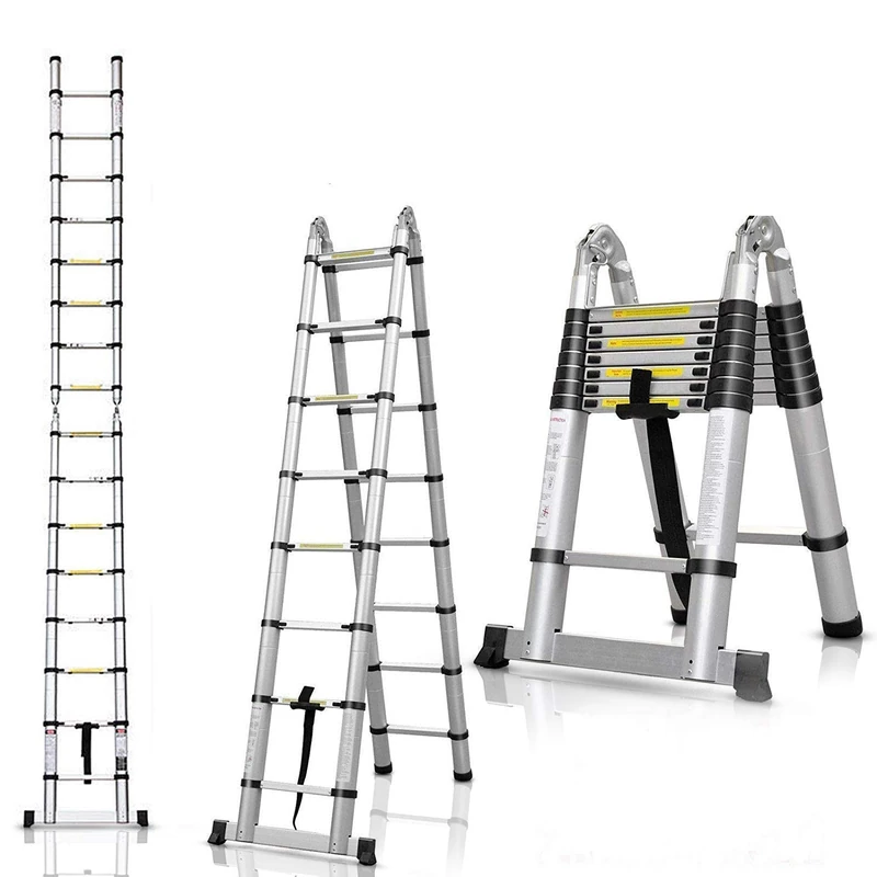 5M Folding Telescopic Ladder with Non-Slip Rubber, Multi-Purpose Ladder, Extendible 150 kg, Aluminium