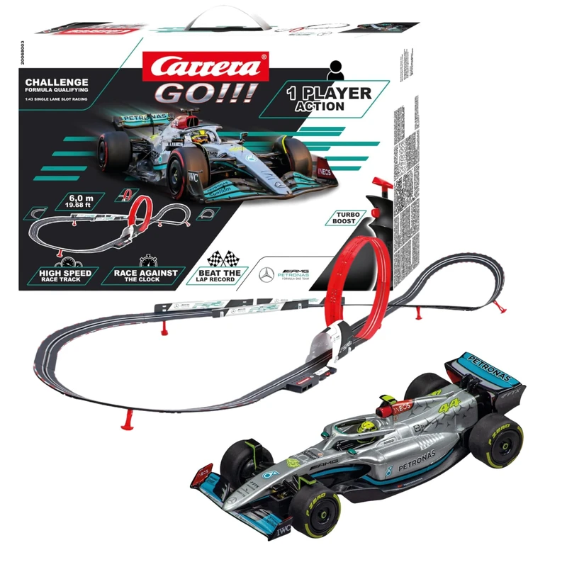 Carrera - 20068003 GO!!! Challenge Formula Qualifying Race Track Set I Racetracks & Licensed Slot Cars | Up to 1 Player | For Children from 6 Years & Adults I Slot Car Race Track Scale 1:43