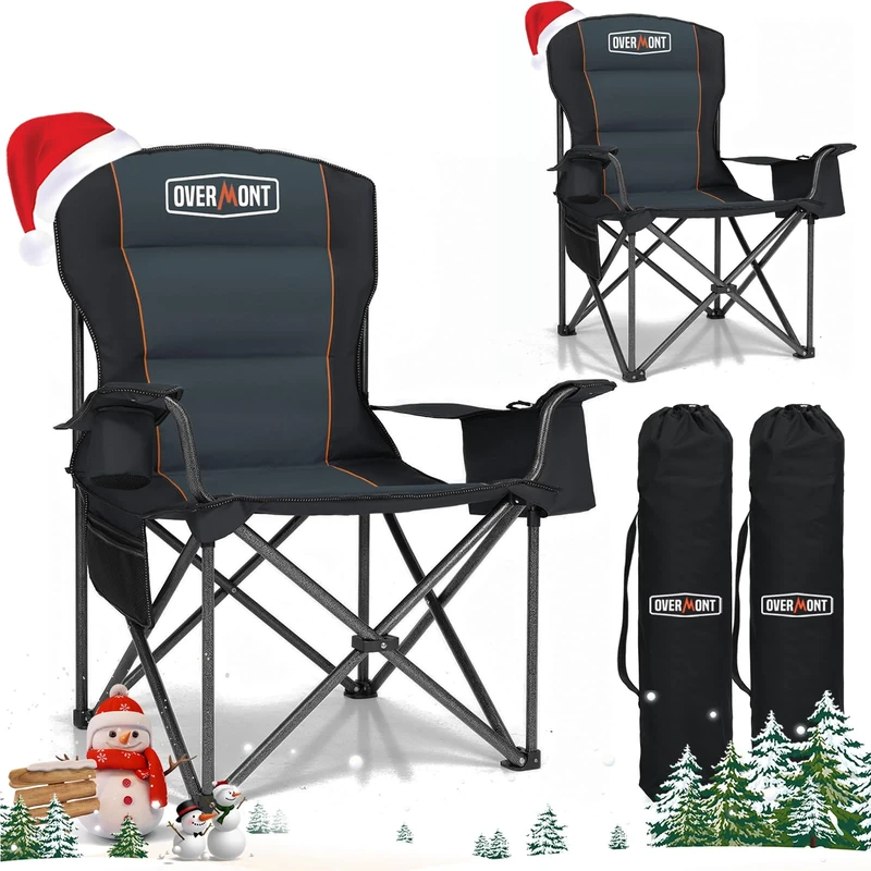 OVERMONT 204kg Oversized Camping Folding Chair for Adults with Cooler Bag & Carry Bag-Heavy Duty Lawn Chair with Cup Holder Support 450 LBS with High Back Comfy for Garden Picnic Beach Fishing Outdoor