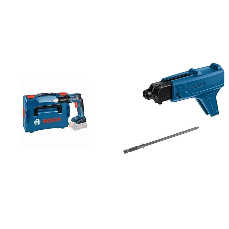 Bosch Professional 18V System Akku Trockenbauschrauber GSR 18V-EC TE (ohne Akkus und Ladegerät, in L-BOXX) + GMA 55 Magazinaufsatz + Schnellbauschraube Grobgewinde, S-G, 3,9 x 25 mm