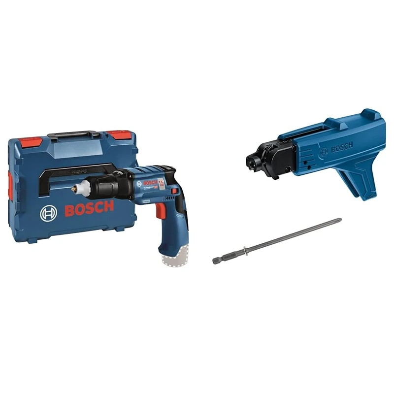 Bosch Professional 12V System Akku Trockenbauschrauber GTB 12V-11 (ohne Akkus & Ladegerät, Drehmoment hart/weich: 11/3 Nm) + GMA 55 Magazinaufsatz + Schnellbauschraube Grobgewinde, S-G, 3,9 x 25 mm