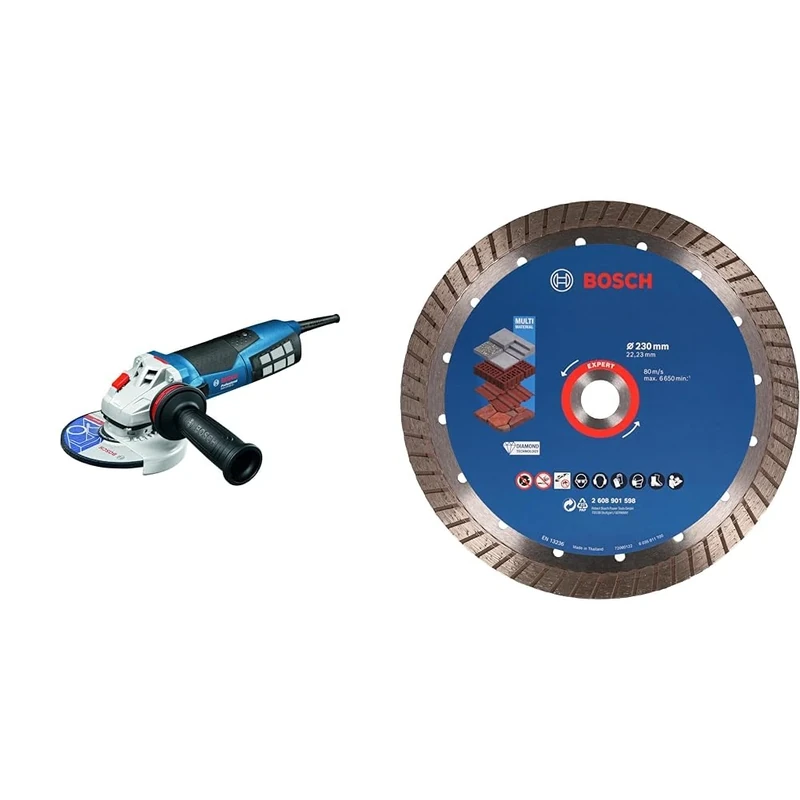 Bosch Professional Winkelschleifer GWS 19-150 CI + 1x Expert MultiMaterial Diamanttrennscheibe (für Beton, Ziegelsteine, Weichgestein, Dachziegeln, Ø230x22,23 mm, Zubehör)