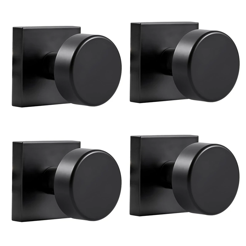coolnews 4 Pack Matte Black Dummy Door Knobs, Modern Round Bifold Dummy Door Knob, Zinc, 100% Zinc, Black, 2.6 Inches