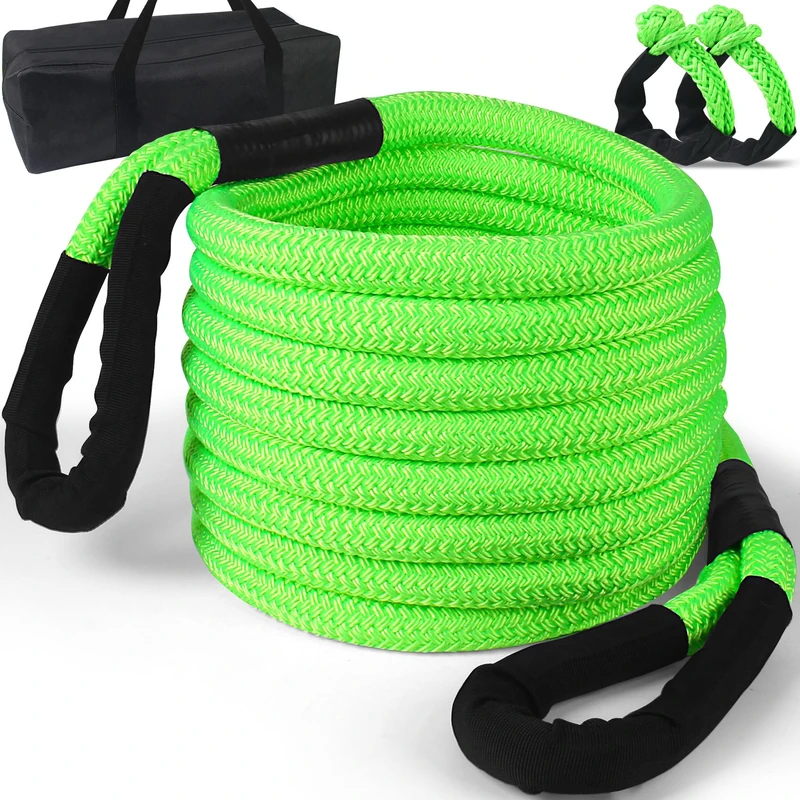 3/4"×20 ft Kinetic Recovery Rope with Soft Shackles,Green 19200LBS Recovery Rope Kit,Offroad Power Kinetic Tow Rope,Heavy-Duty Vehicle Kinetic Rope,for Jeep car Truck ATV UTV SUV