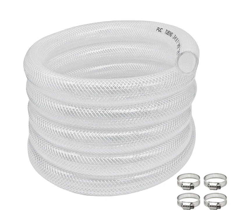 3/4" ID x 1" OD - 50Ft High Pressure Braided Clear PVC Vinyl Tubing Flexible Tube Heavy Duty Reinforced Hose Tubing