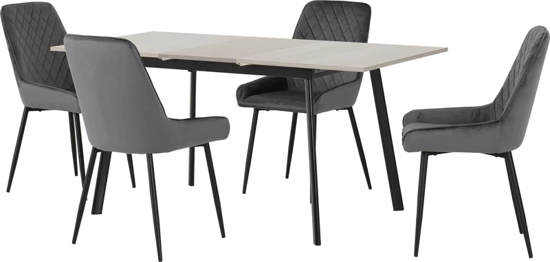 Seconique Avery Extending Dining Set with 4 Chairs in Concrete/Grey Velvet - Image 1