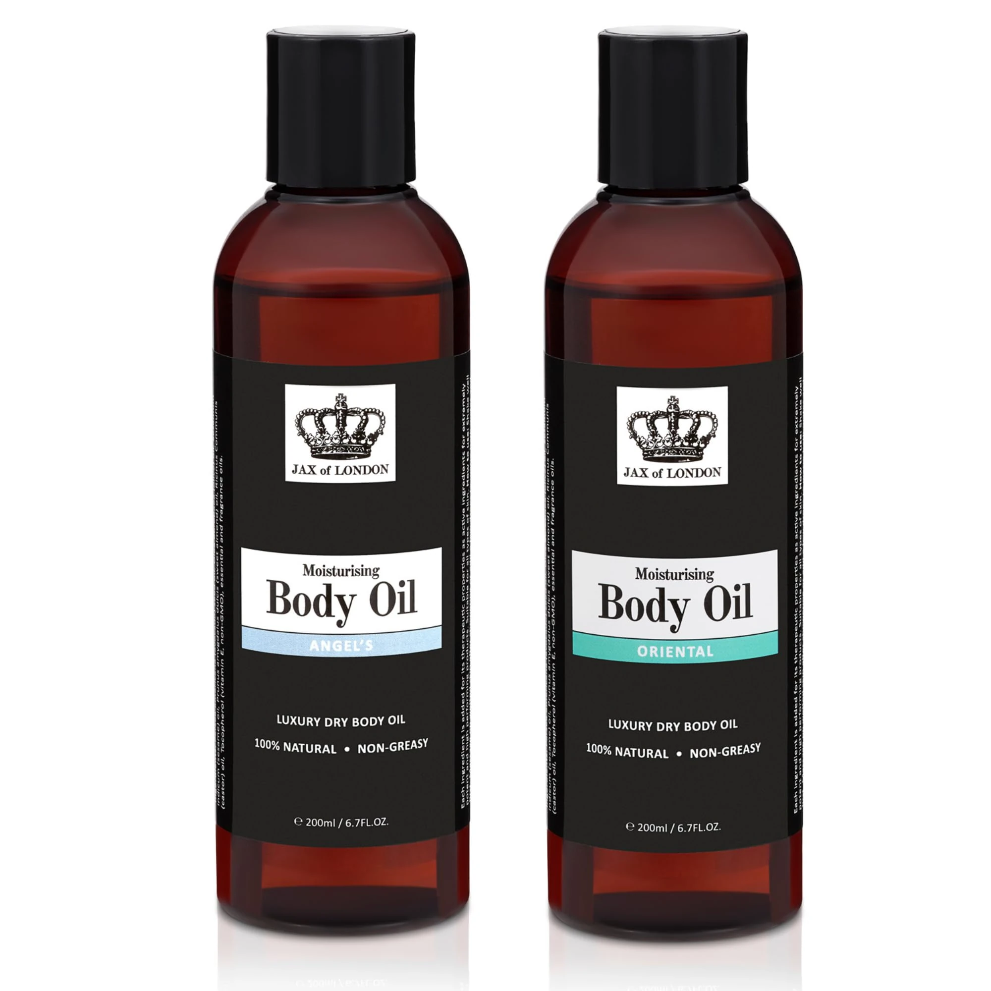 Jax of London Angels and Oriental Body Oil Two Pack 400ml Set Body Oil, Inspired Fragrance, for Skin, Body, Hair, Shower, Massage, Firming & Stretch Mark