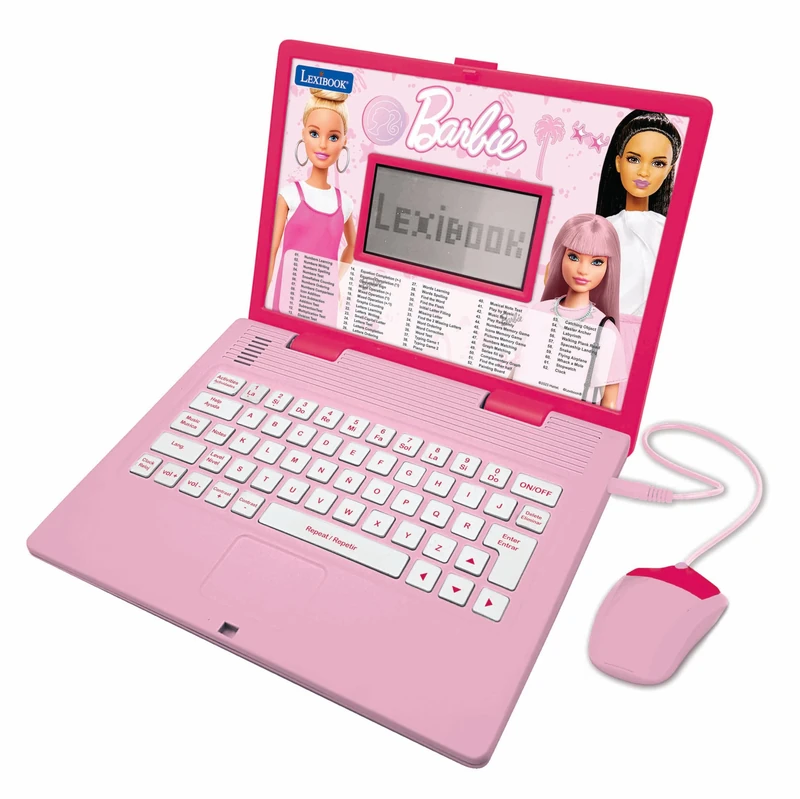 LEXIBOOK, Barbie, Educational and Bilingual Laptop in English/Spanish, Toy for children with 124 activities to learn, play games and music, Pink, JC598BBi2