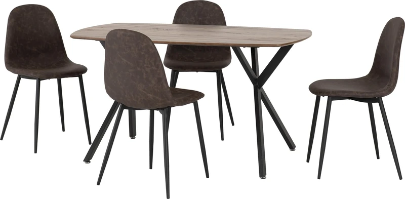 Seconique Athens Dining Set with 4 Dining Chairs in Medium Oak Effect/Brown Pu