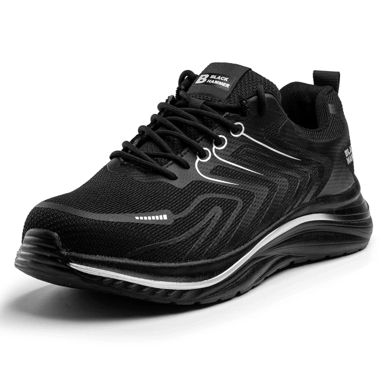 Black Hammer Men's Safety Trainers Steel Toe Cap Work Shoes Perfect for Warehouse & Daily Workwear Durable Midsole Protection Foot Protective Cover Trekking Hiker Footwear Blade S1P SRC Black (6 UK)