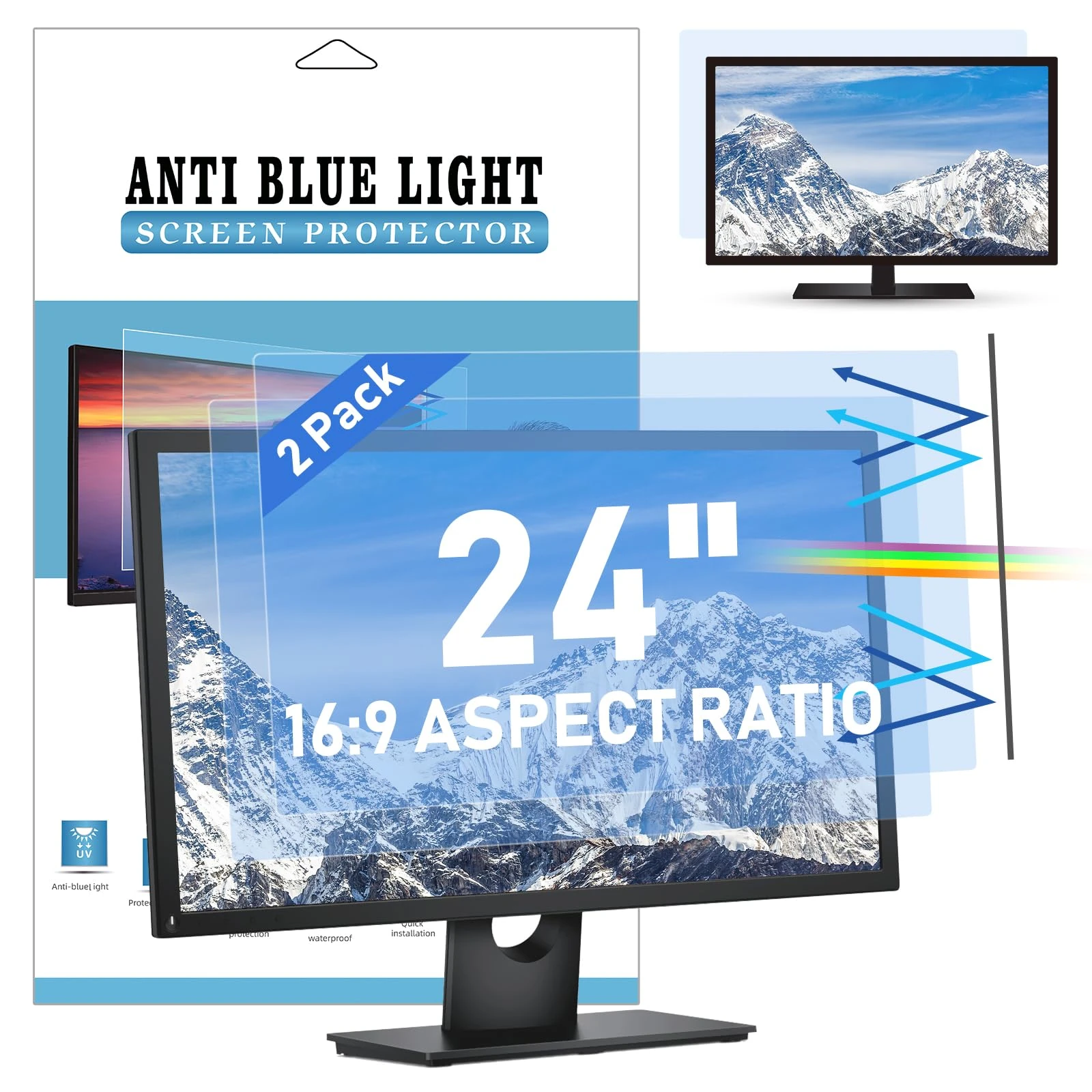 LAMA 2 PACK 24 Inch Blue Light Blocking Screen Protector, 24" Computer Monitor Screen Filter (WxH: 20.9"*11.73"), Anti Blue Light/Anti Glare/Anti-UV/Eye Protection/Reduce Eye Strain(24" 16:9)