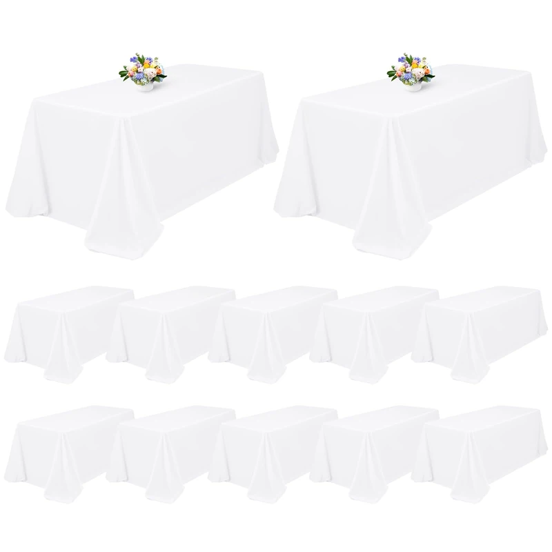 12 Pack Rectangle Tablecloth 90 x 156 inch White Polyester Table Cloth for 8 Feet Tables,Washable Fabric Stain and Wrinkle Resistant Table Cover Table Clothes for Wedding Parties Banquet Kitchen