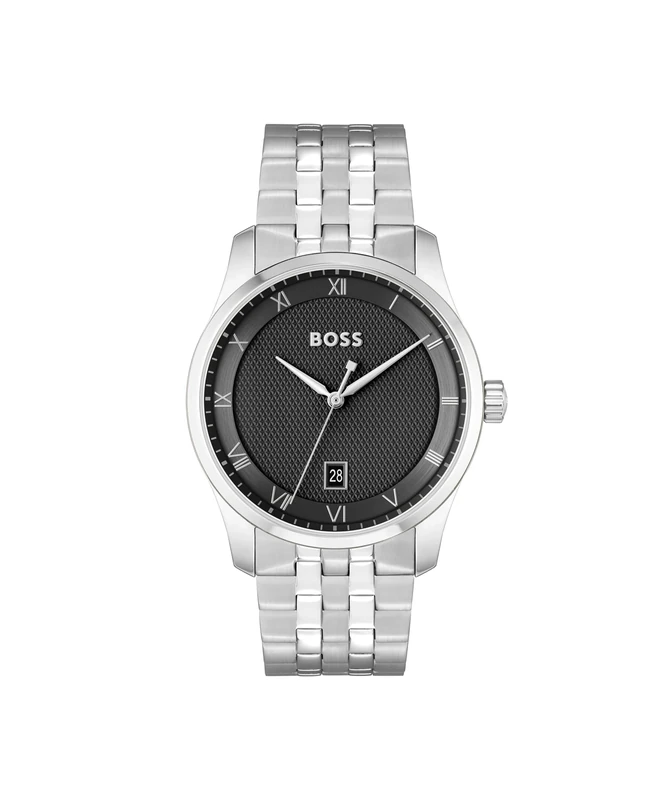 BOSS Three Hand Quartz Movement Watch for Men Principle Collection with Silver Stainless Steel Bracelet - 1514123