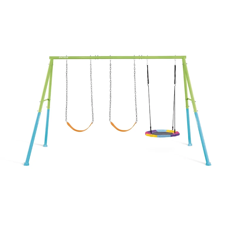 Intex 44133 – Swing with Two Seats and Nest Rocking Station, Steel, Green and Blue, 343 x 235 x 200 cm
