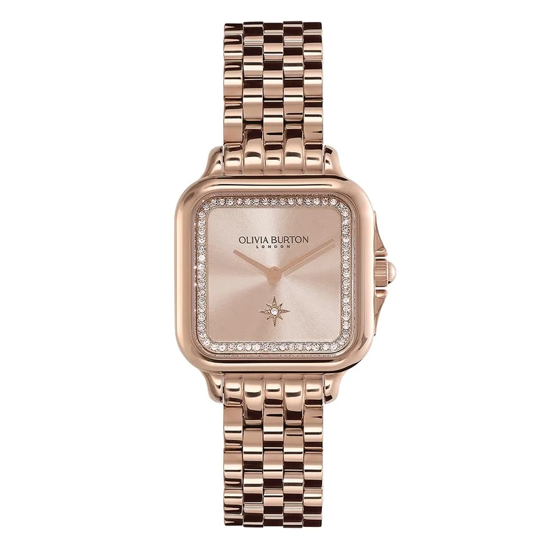Olivia Burton Analogue Quartz Watch for Women Grosvenor Collection with Carnation Gold Colored Stainless Steel Bracelet - 24000085