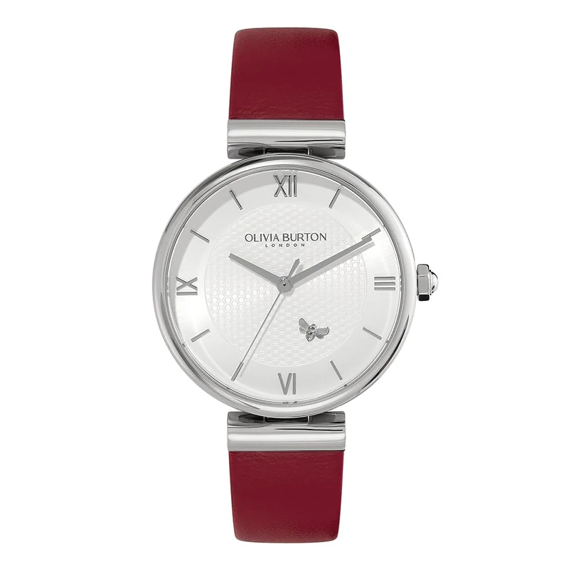 Olivia Burton Analogue Quartz Watch for Women Minima BEE Collection with Red Leather Strap - 24000098