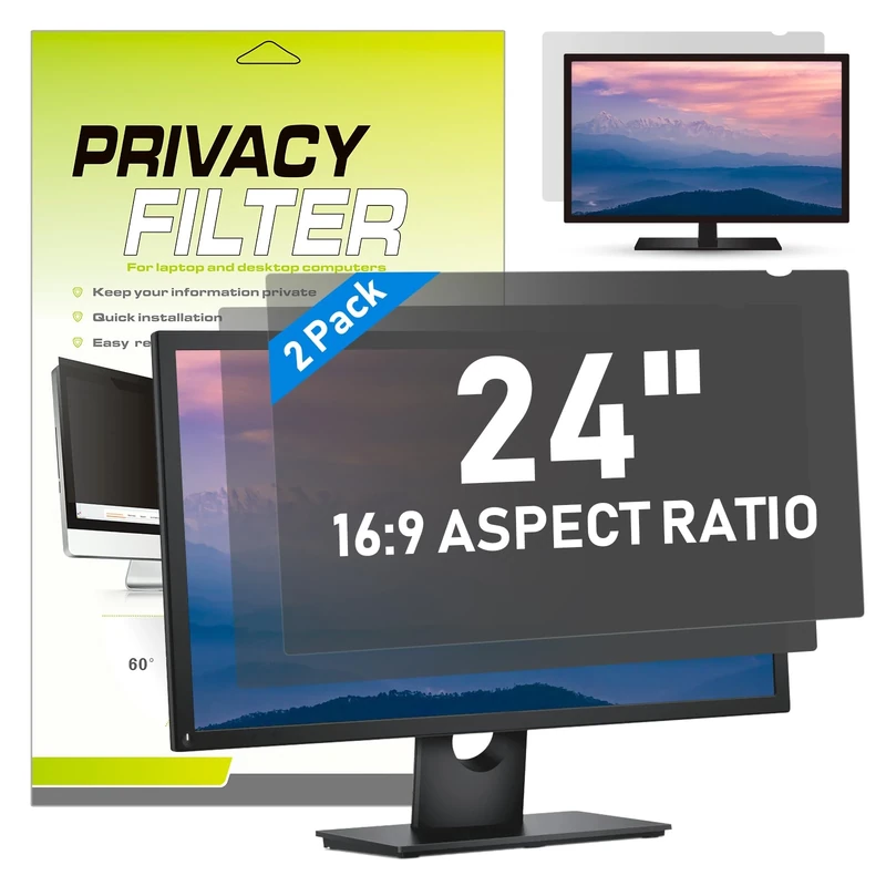 LAMA [2 PACK 24 Inch Universal Computer Privacy Screen Filter for 24" Desk Monitor, Anti-Blue Light/Anti-Glare & UV Screen Protector (WxH: 20.9"*11.73"), Privacy Protection & Eye Protection(16:9)