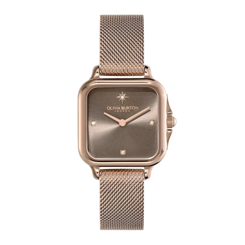 Olivia Burton Two Hand Quartz Movement Watch for Women Grosvenor Collection with Carnation Gold Colored Stainless Steel Mesh Bracelet - 24000088
