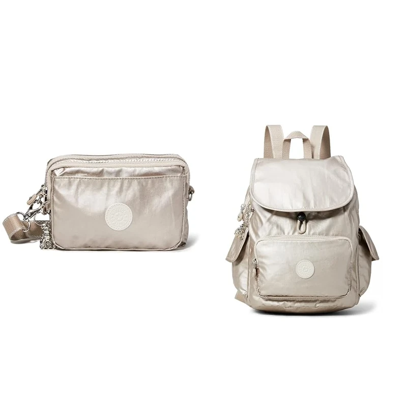 Kipling Women's Abanu Multi Cross-Body Bag, Metallic Glow, One Size Women's City Backpack Handbag, Silver Metallic Glow, One Size UK