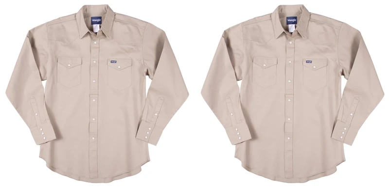 Wrangler Men's Cowboy Cut Western Long Sleeve Snap Work Shirt Firm Finish Shirt, Khaki, L and Ms70719 Button Down Shirts, Stone, UK