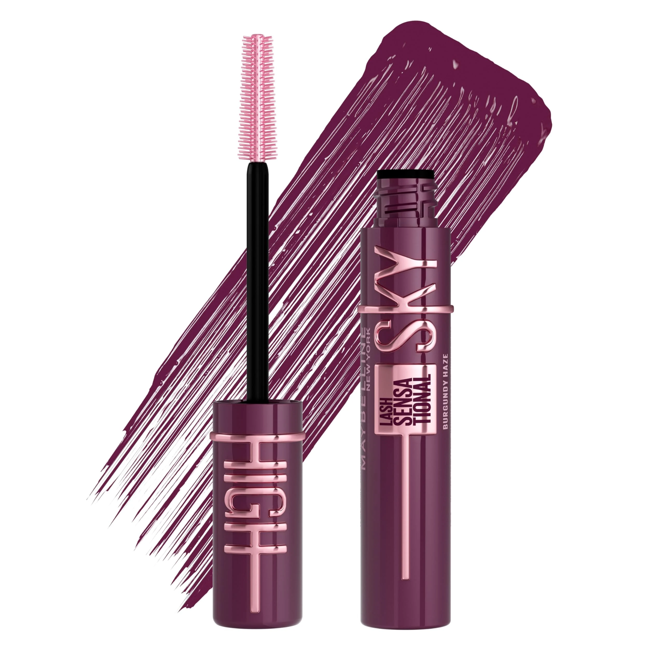 Maybelline Mascara Lash Sensational Sky High Volumizing and Thickening Eyelash Lengthening. Flake Free Formula, Mascara Burgundy Haze