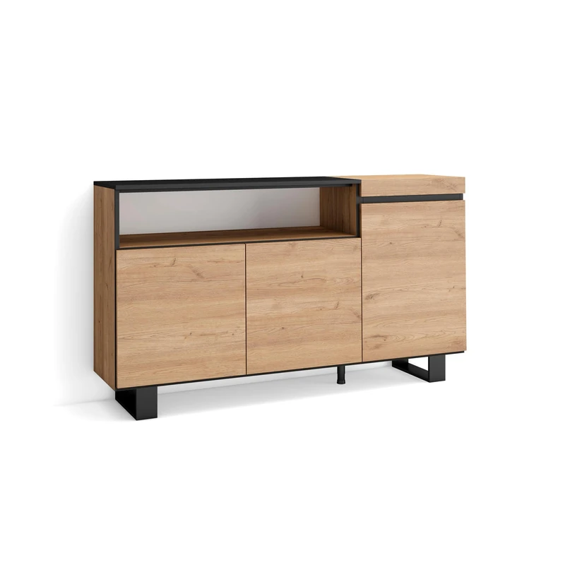 Skraut Home | Sideboard cabinet | Storage cabinet living room | 150x87x35cm | 3 Doors | Industrial design | Modern Style | Oak and Black