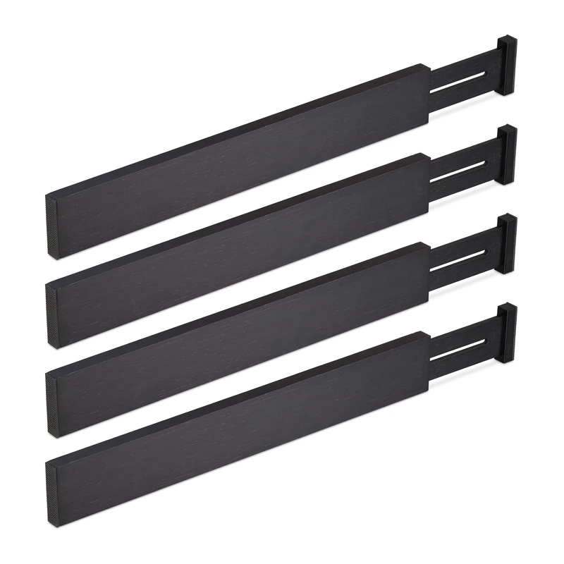 Relaxdays Drawer Divider, 4-Piece Set, Adjustable Length from 46 to 56 cm, Kitchen Storage, Organiser, Bamboo, Black