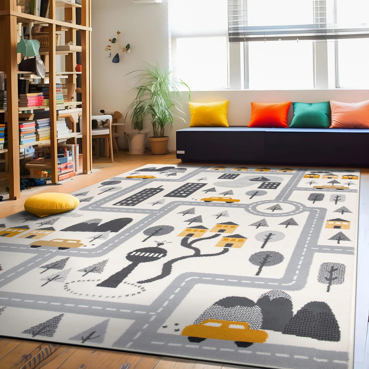 Rugshop Kids Play Road Rug for Playroom,Kidsoom,Nursery Room Interactive Cityscape for Cars and Toys Indoor Soft Area Rug 8' x 10' Cream