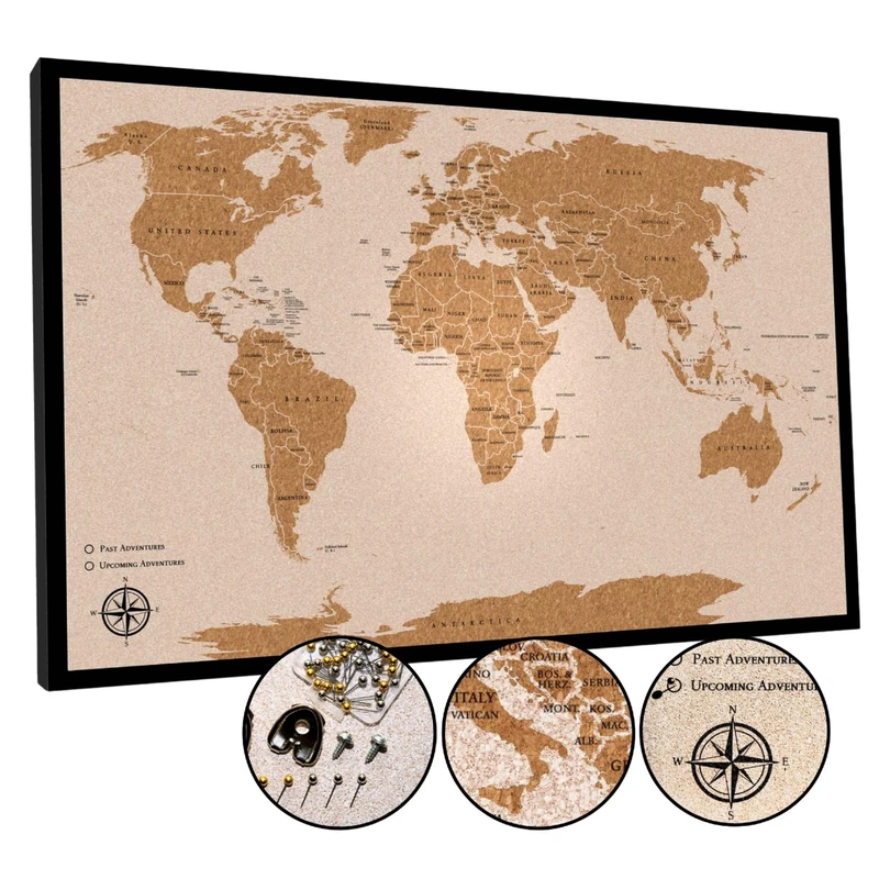 AdventureScape Push Pin Travel Map - Large 30" x 20" World Map Pin Board with Premium Push Pins Made from Cork Board - Gift Idea for Travelers, Partner, Young Adults, and Parents - Image 1
