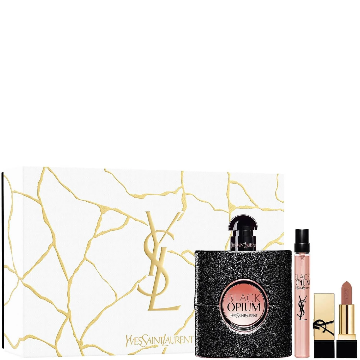 Yves Saint Laurent Black Opium Eau de Parfum 90ml Gift Set (Contains 90ml Eau de Parfum, 10ml Travel Spray and Lipstick)
