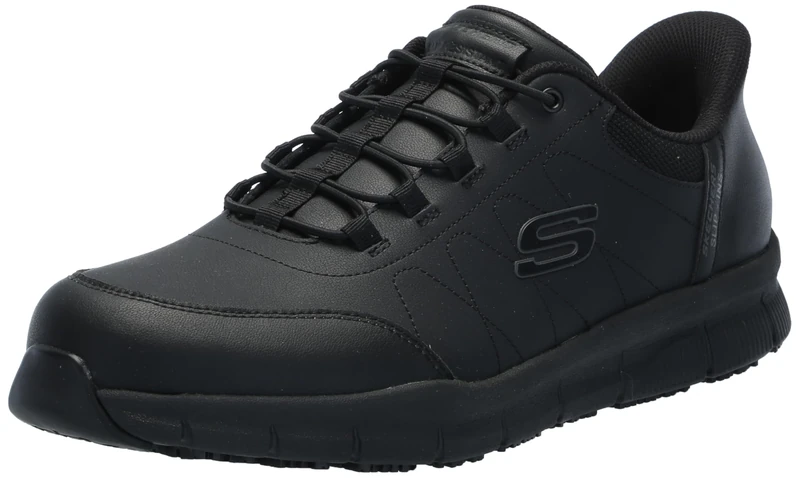 Skechers Men's Slip Ins Nampa-Knotly Bungee Athletic Sr Food Service Shoe, Black, 6.5 UK
