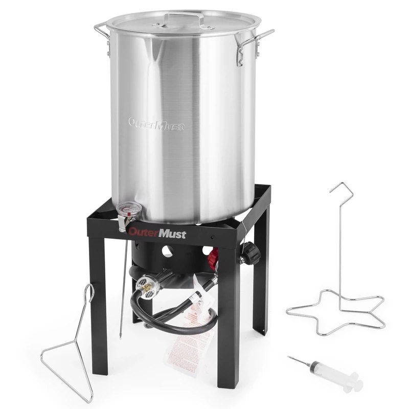 OuterMust Turkey Deep Fryer with Propane Burner Set 30 Qt. Turkey Fryer for Outdoor Cooking 50,000 BTU with Oil Bags, Ideal for Cooking Turkey, Crawfish, CrabF - Image 1