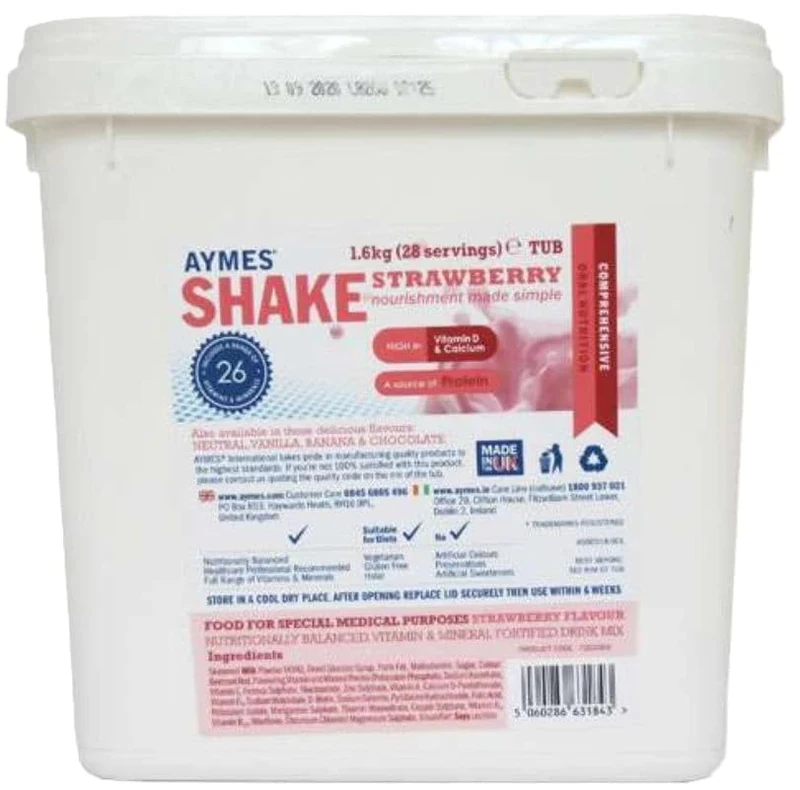 AYMES Shake Strawberry 1.6kg | High Energy Nutritional Powdered Drink Mix | Strawberry Flavour Oral Nutrition Supplement | 1.6kg Tub