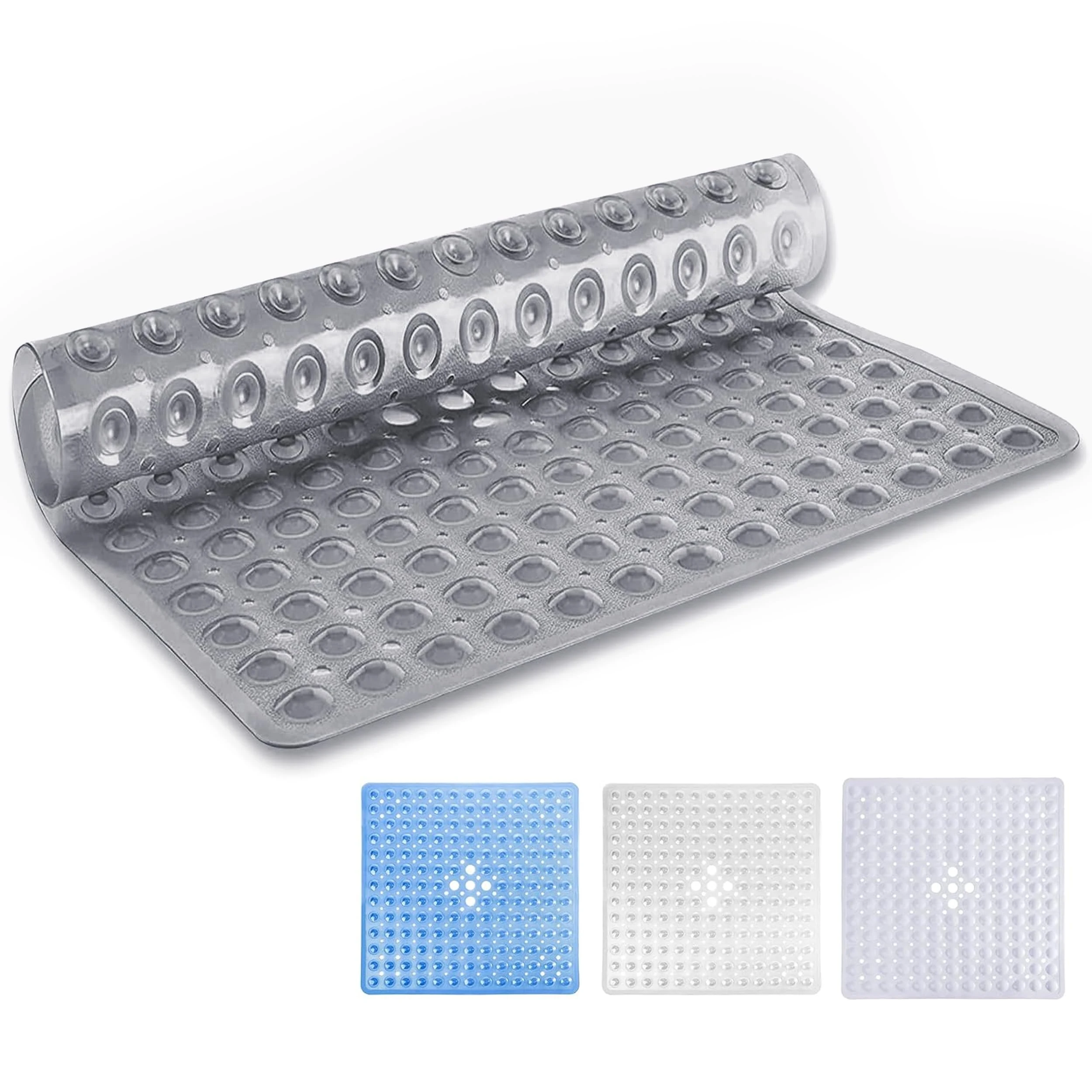 MOONLIGHT20015 Shower Bath Mat Non Slip Anti Mould & Mildew with Strong Suction Cups Grip and Drain Holes Soft Rubber Shower Mats - PVC Bathroom Mat Machine Washable (53x53cm, Grey)