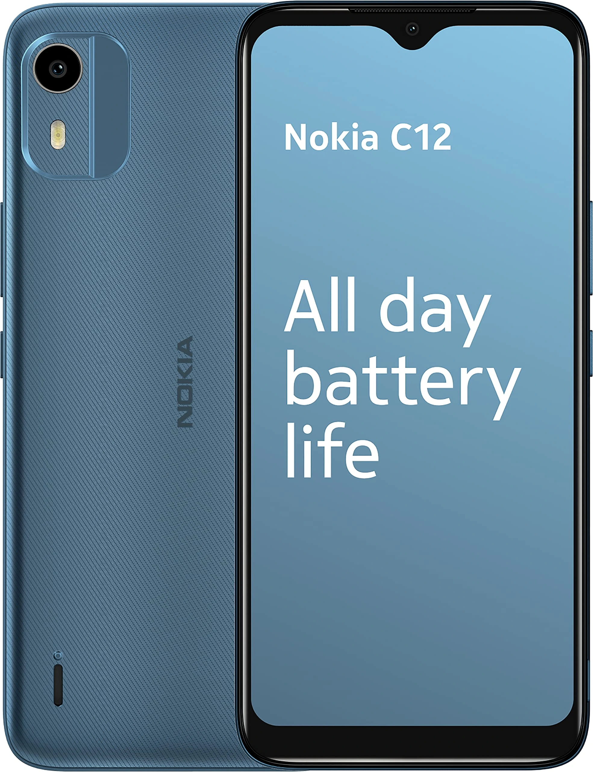 Nokia C12 6.3” HD+ Dual SIM Smartphone, Android 12 (Go edition), Octa-core 2GB RAM/64GB ROM, 8MP Rear /5MP Front Cameras, Night & Portrait modes, IP52 Rating, 3000mAh Battery - Cyan (Renewed)