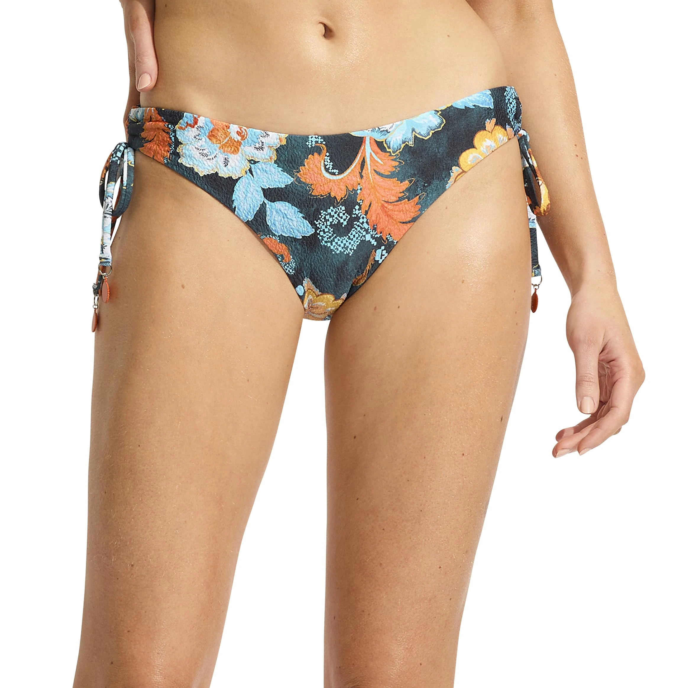 Seafolly Women's Loop Tie Side Hipster Bikini Bottom Swimsuit, Spring Festival True Navy, 6