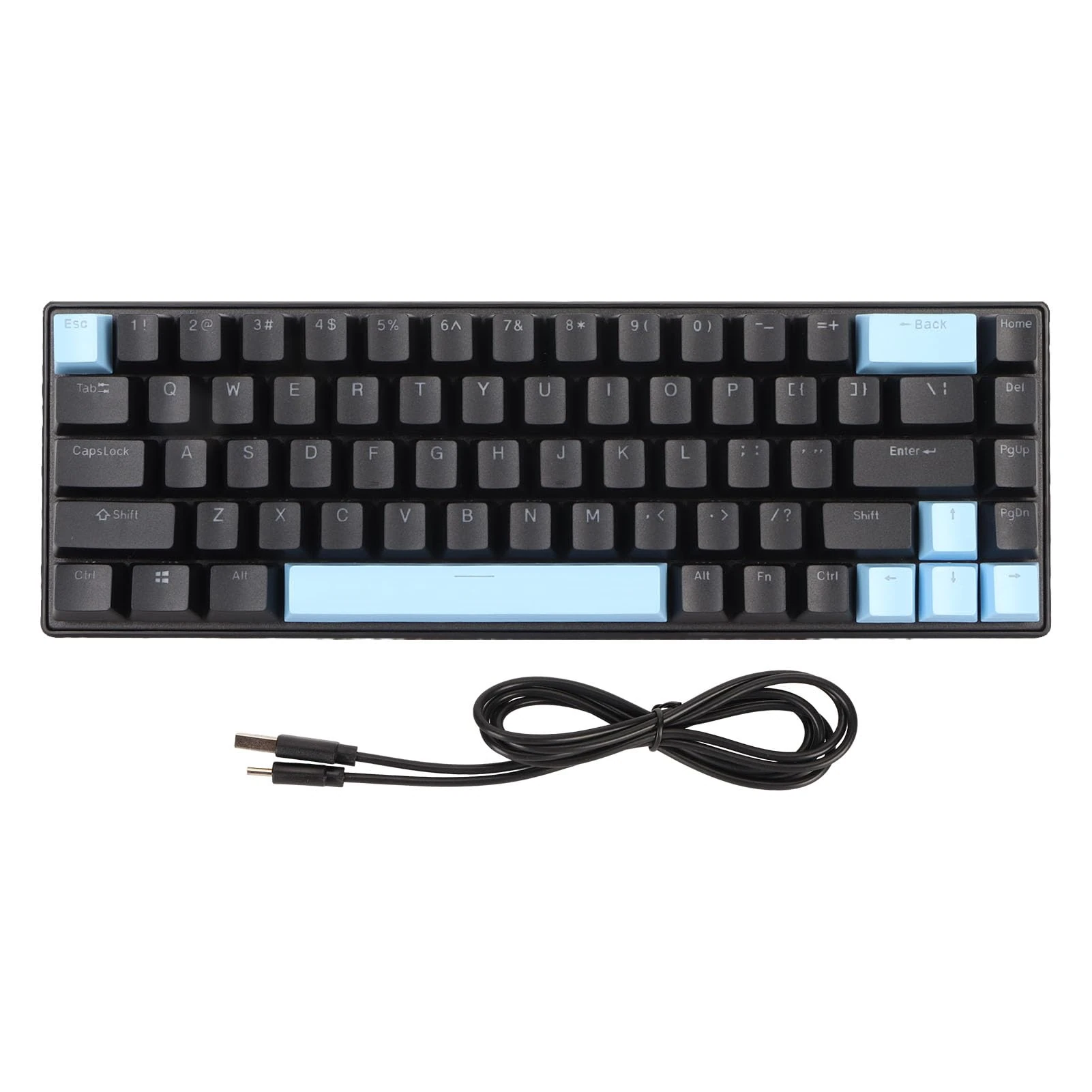 ciciglow Wired Gaming Keyboard, RGB Backlit Compact Mini Keyboard 68 Keys USB C Keyboard Mechanical Blue Switch, for PC Gamer, Travel, Easy to Carry (Black Blue)