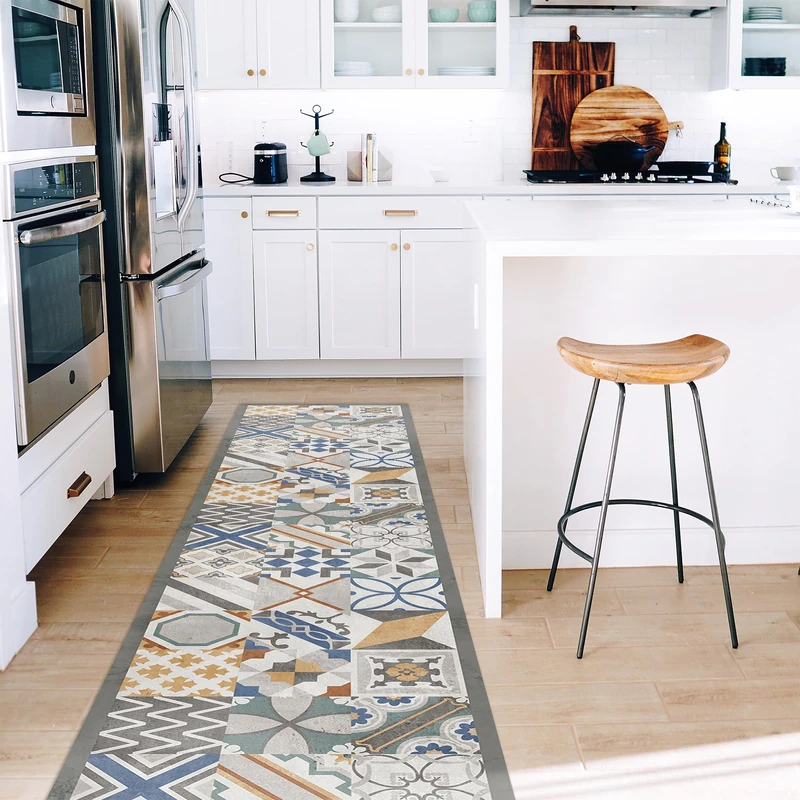CREARREDA Non-Slip and Washable Vinyl Kitchen Rug, Multi-Purpose Runner, Wear-resistant, Stain Resistant Kitchen Runner, Suitable for Holding Under Sink and Stoves, 100% Made in Italy Print