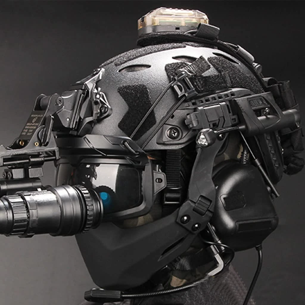 TS TAC-SKY Tactical Paintball Helmet Fast Full Protection Mask Set, with Headset Battery Bag Signal Light, for CS Shooting (Color : SET F, Size : M)