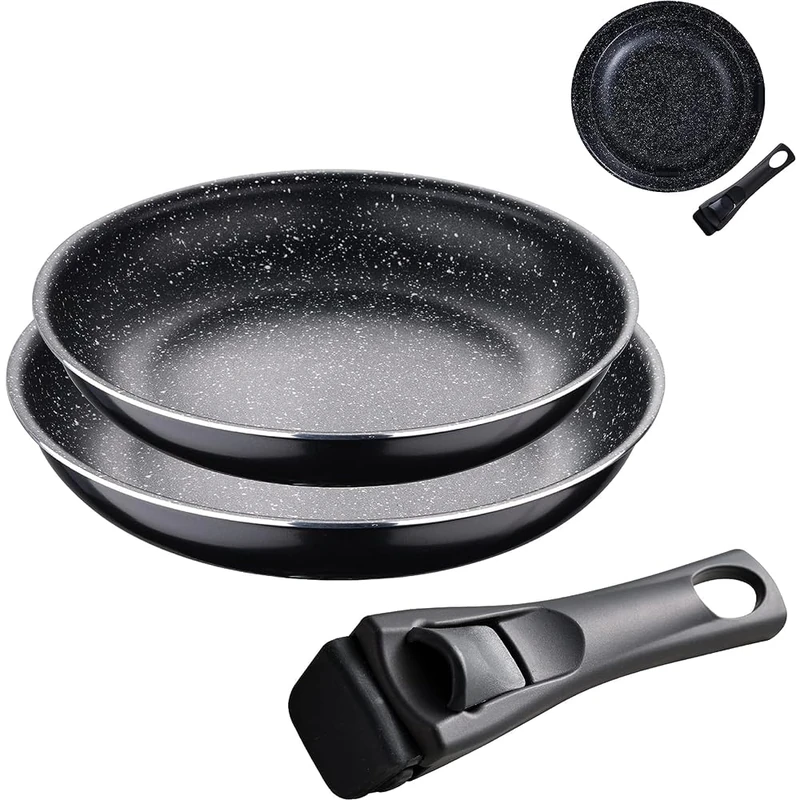 Avilia Non-Stick Induction Cookware Set 24 and 28 cm with Removable Handles Perfect for Gas, Electric, Halogen and Glass Ceramic, Effortless Cooking and Easy Cleaning