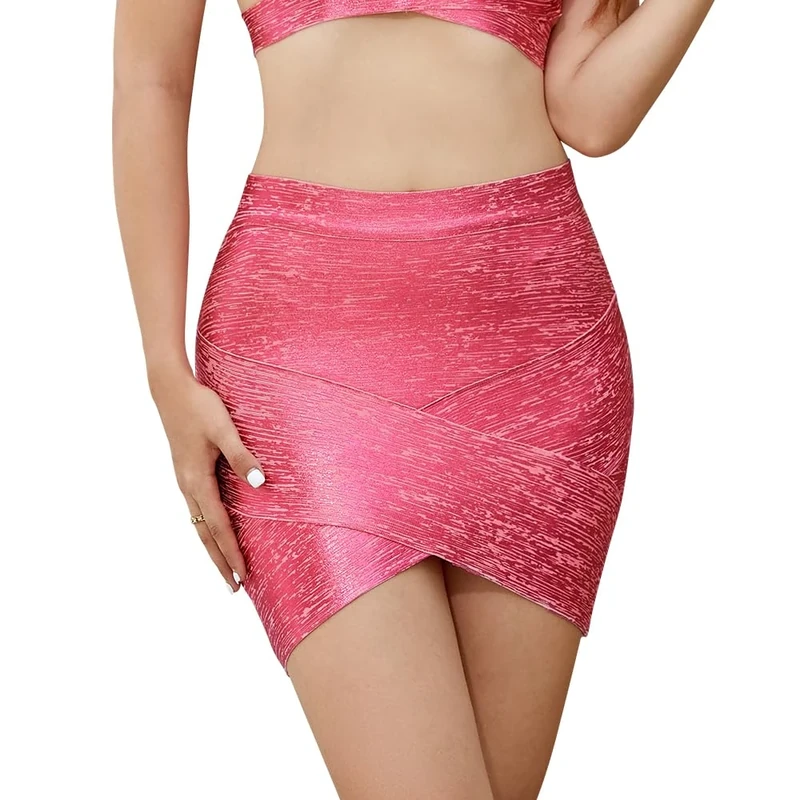 HQBORY Women's High Waist Elastic Bandage Bodycon Mini Pencil Skirt, Rose Gold, S