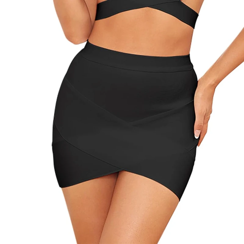 HQBORY Women's High Waist Elastic Bandage Bodycon Mini Pencil Skirt, Black, S